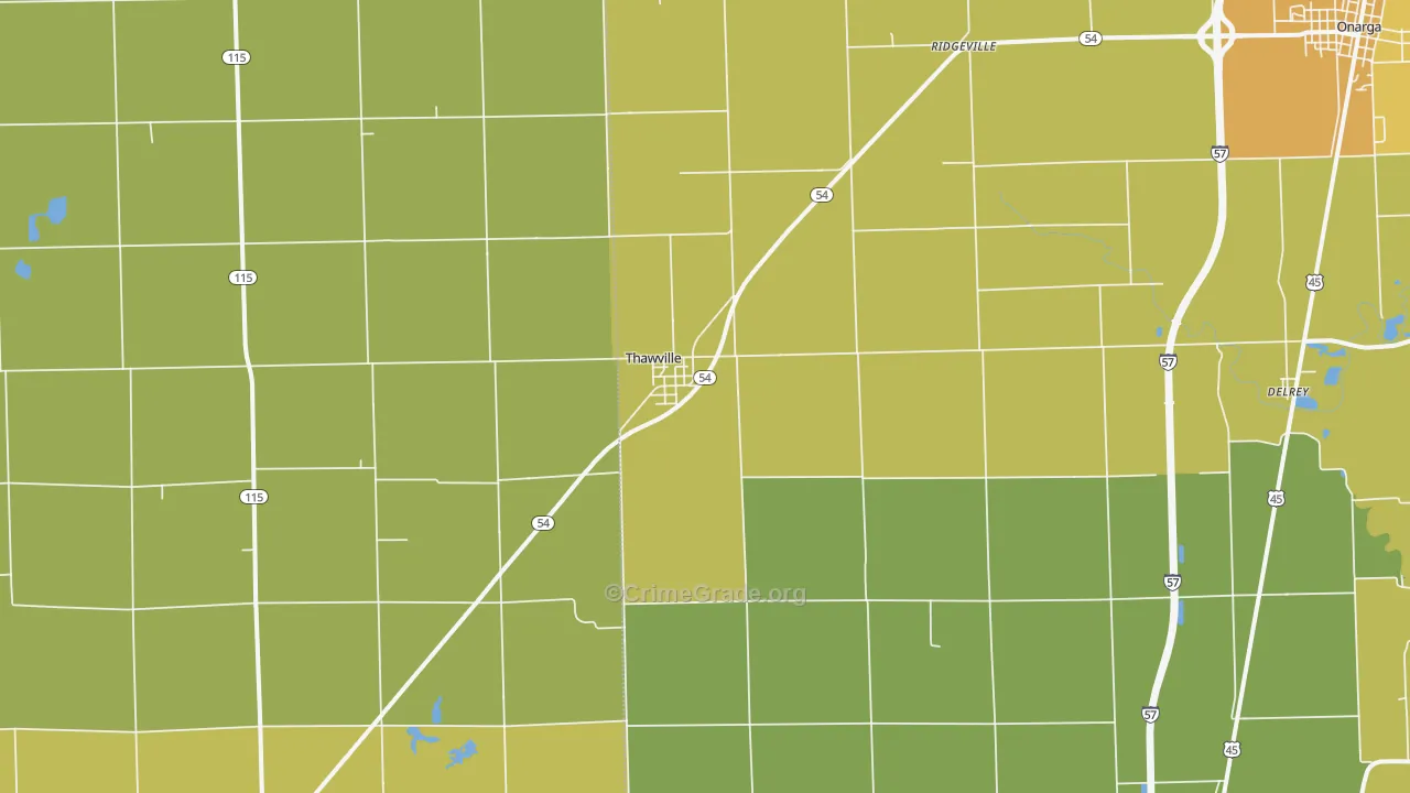 Thawville, IL Map of Vandalism Rates