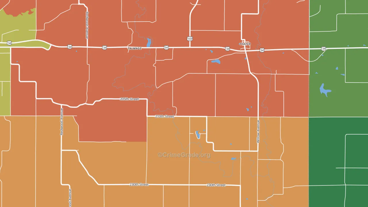 Thayer, IA Map of Vandalism Rates