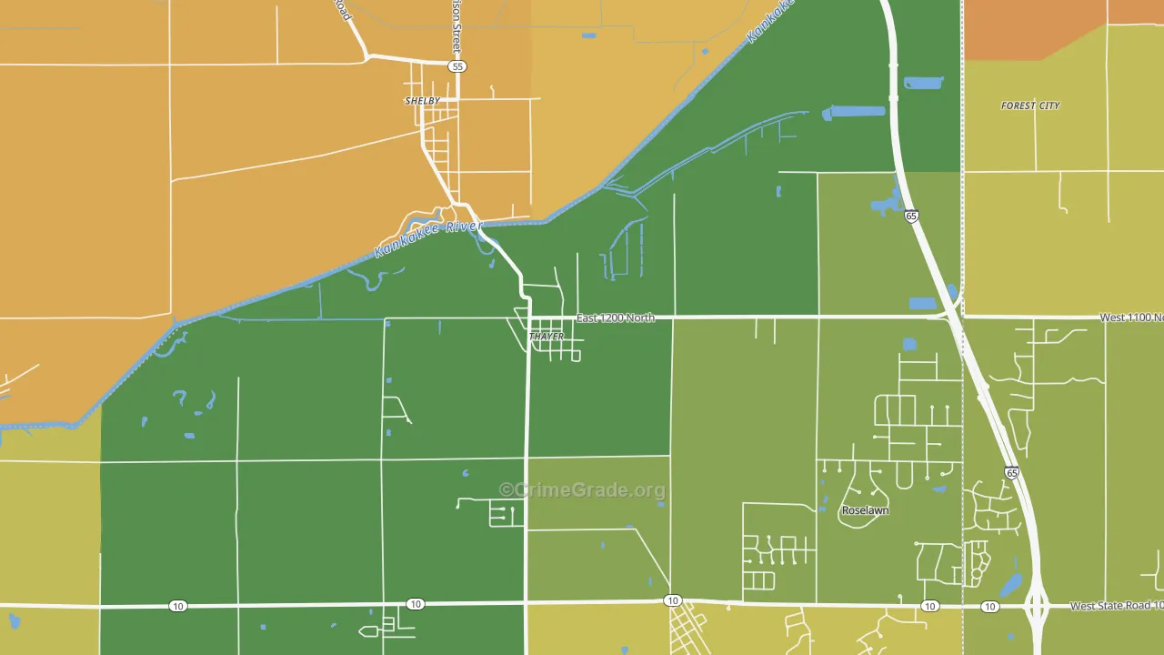 Thayer, IN Map of Vandalism Rates