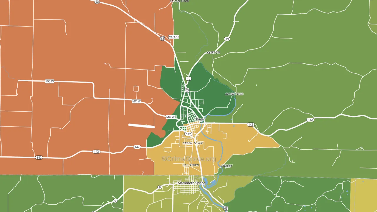 Thayer, MO Map of Vandalism Rates