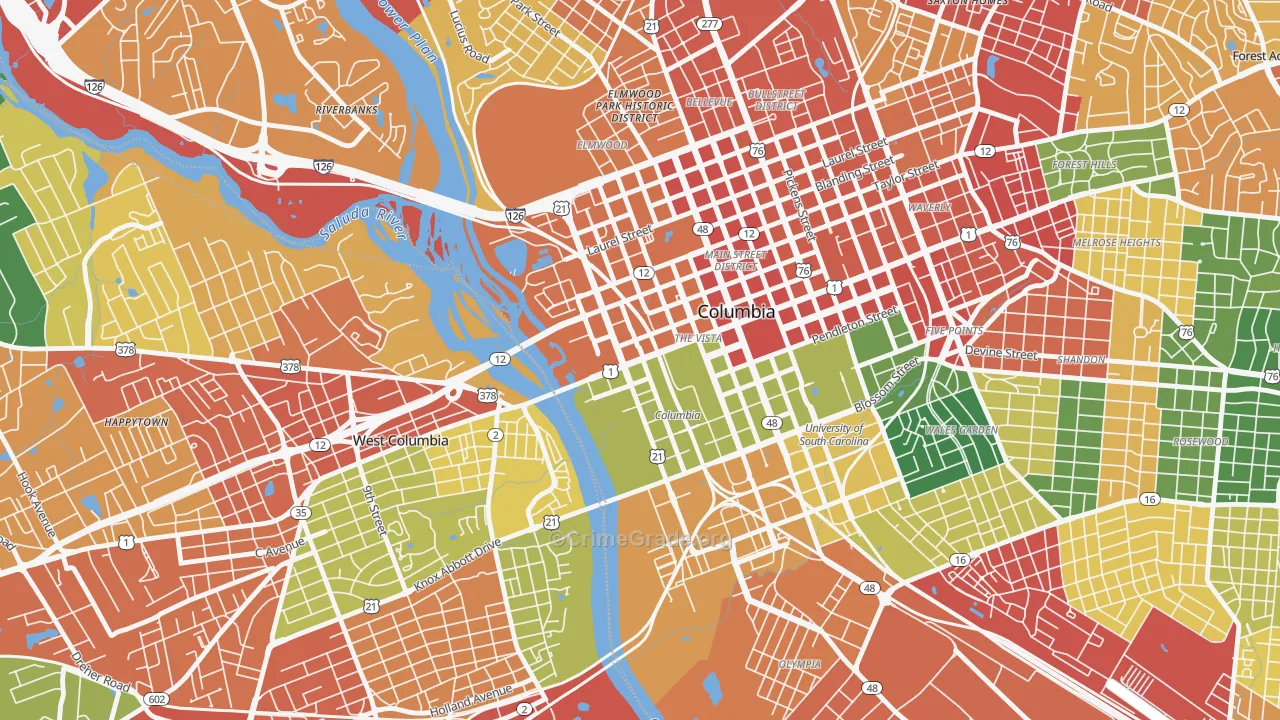 The Congaree Vista, Columbia, SC Map of Vandalism Rates