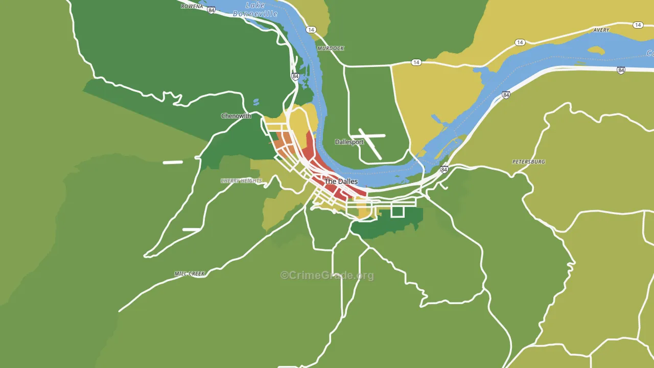 The Dalles, OR Map of Vandalism Rates