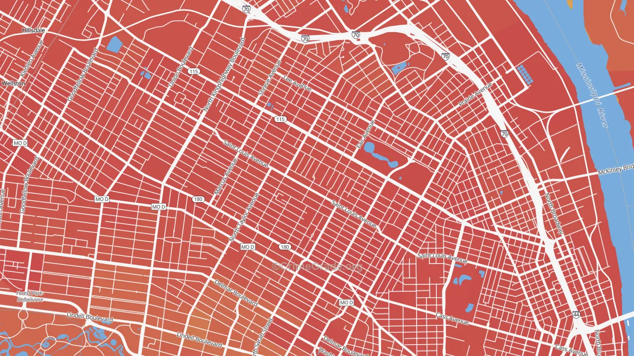The Greater Ville, St. Louis, MO Map of Vandalism Rates