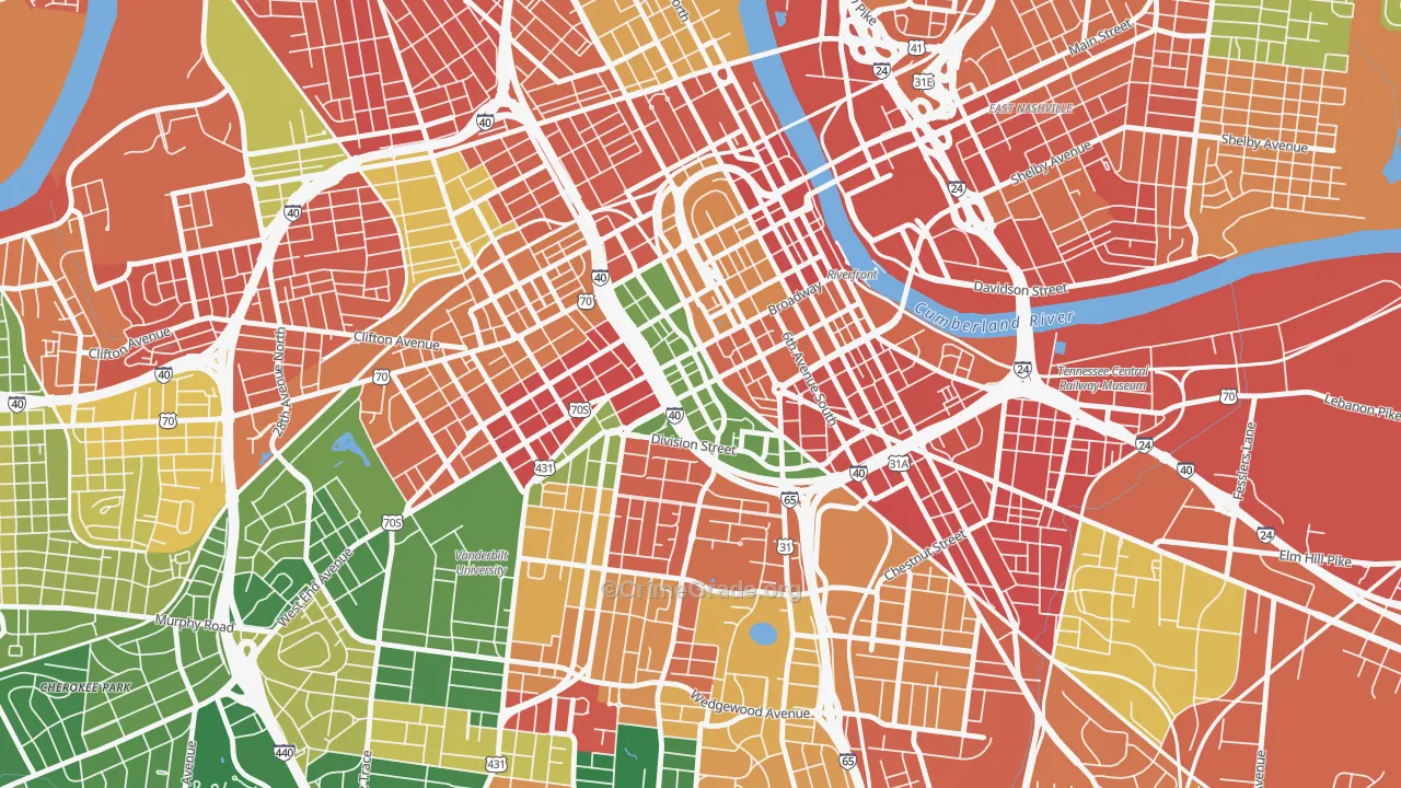 The Gulch, Nashville, TN Map of Vandalism Rates