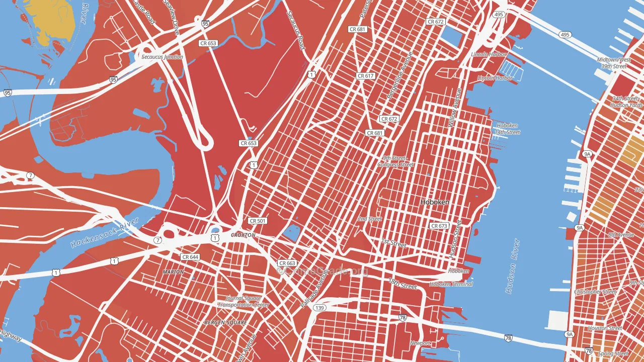 The Heights, Jersey City, NJ Map of Vandalism Rates