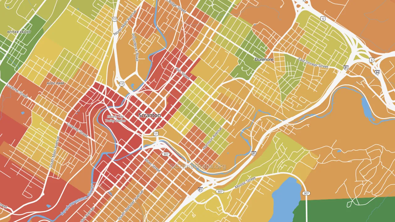 The Hill Section, Scranton, PA Map of Vandalism Rates