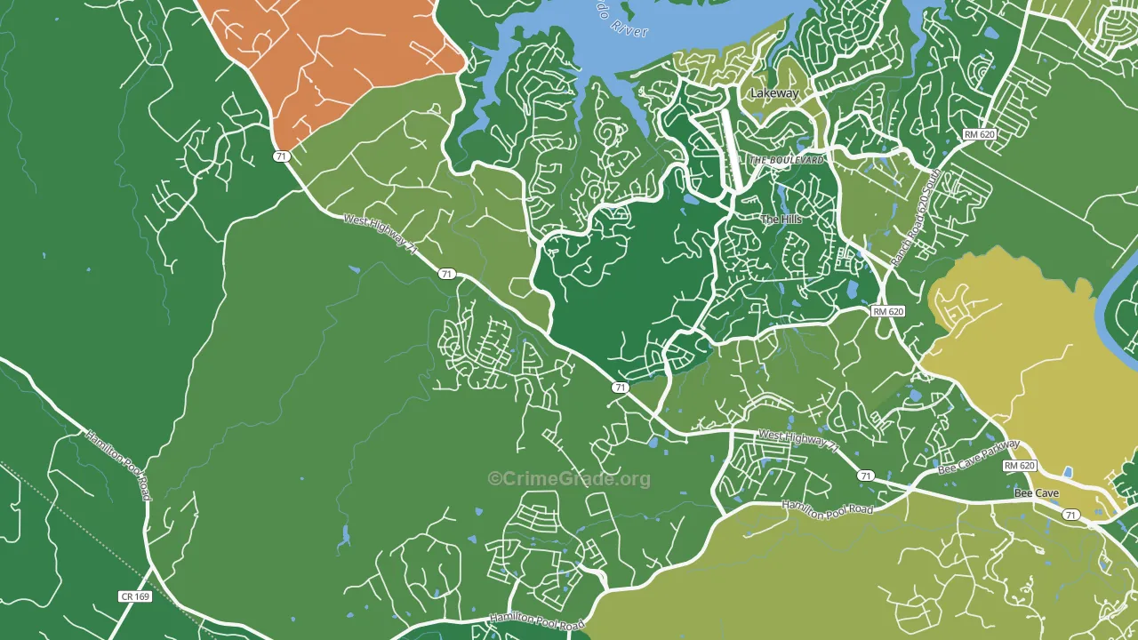 The Hills, TX Map of Vandalism Rates