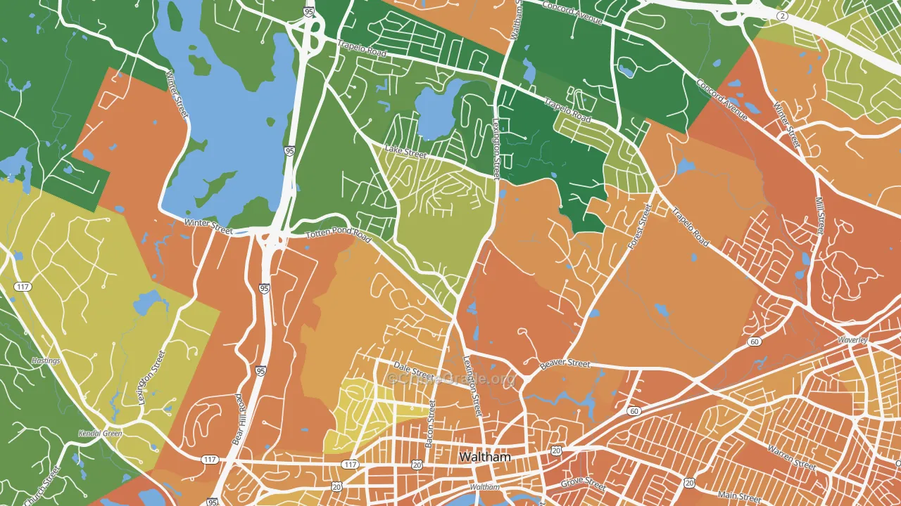 The Lanes, Waltham, MA Map of Vandalism Rates