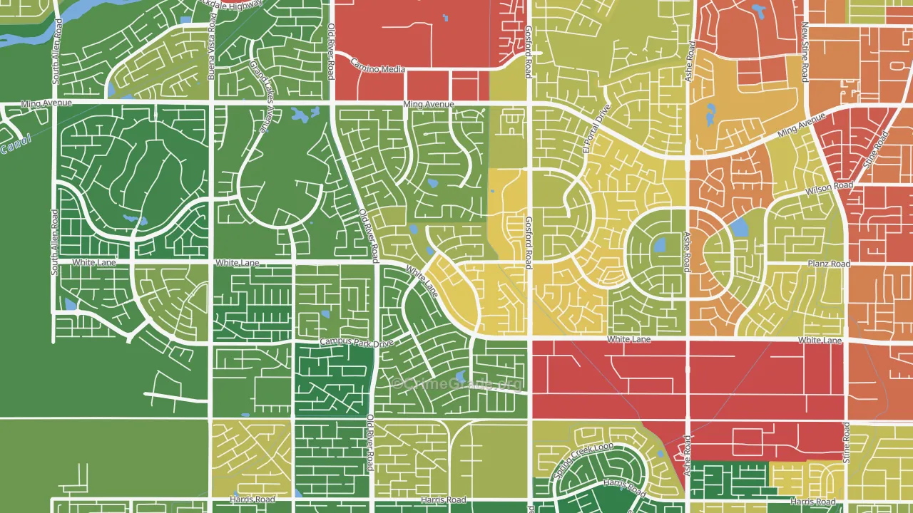 The Oaks, Bakersfield, CA Map of Vandalism Rates