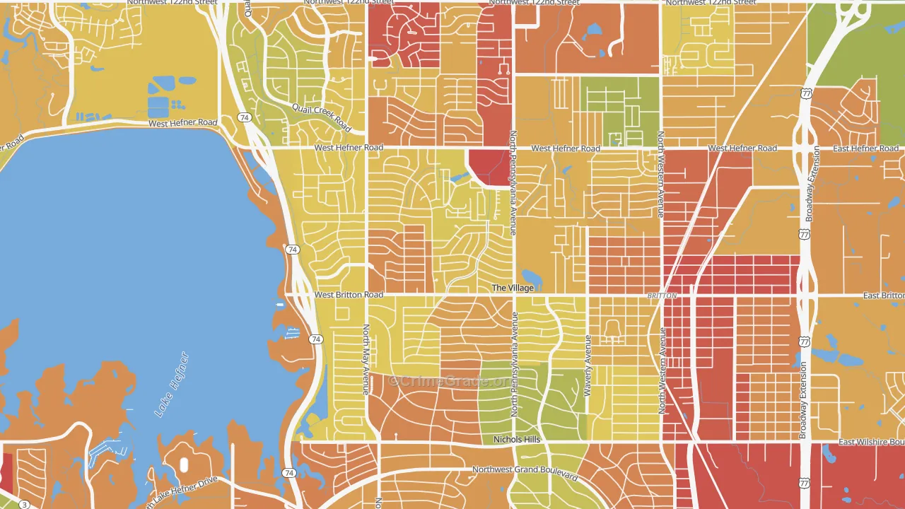 The Village, OK Map of Vandalism Rates