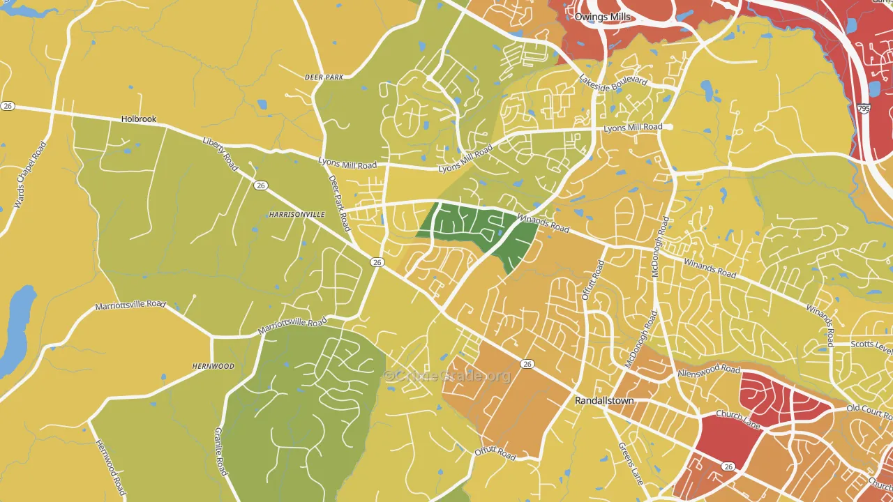 The Woodlands, Randallstown, MD Map of Vandalism Rates