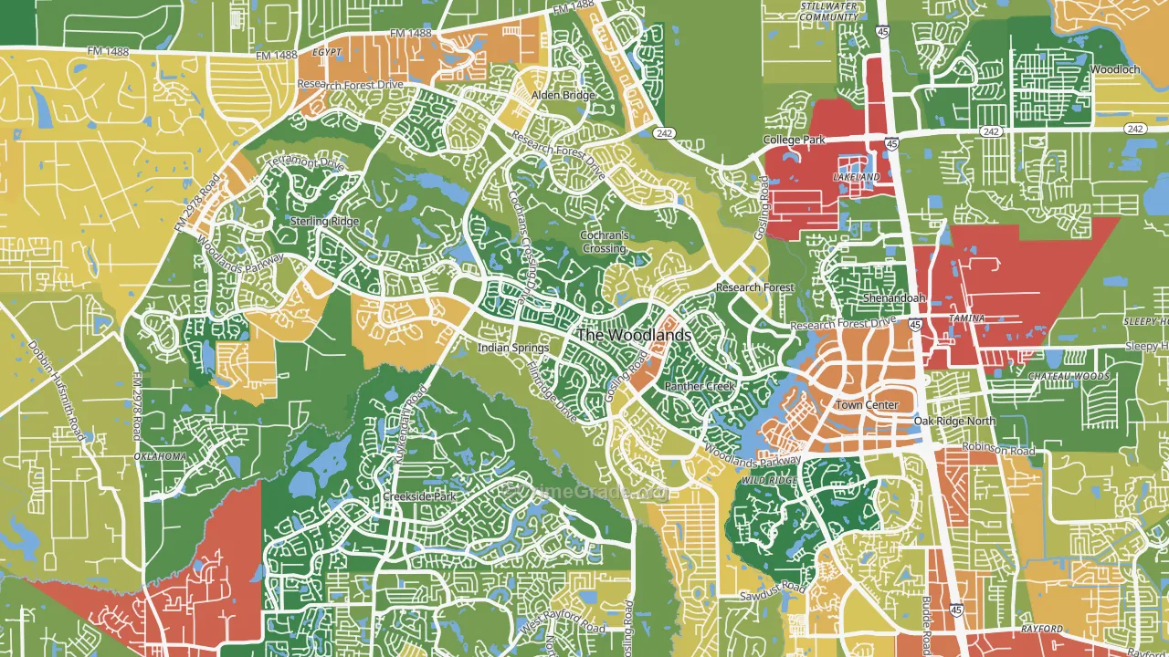 The Woodlands, TX Map of Vandalism Rates