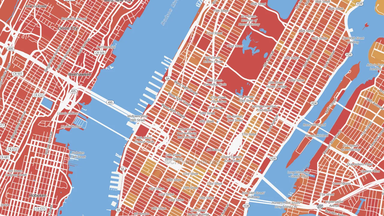 Theater District, Manhattan, NY Map of Vandalism Rates