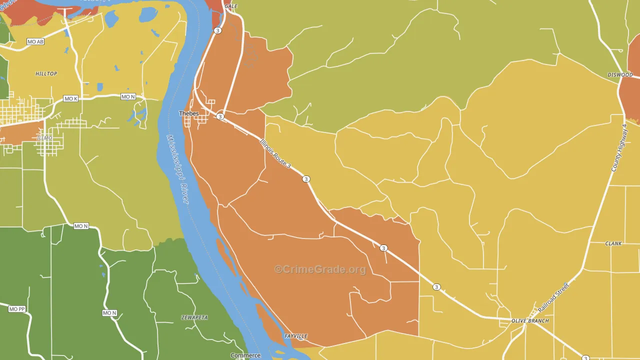 Thebes, IL Map of Vandalism Rates