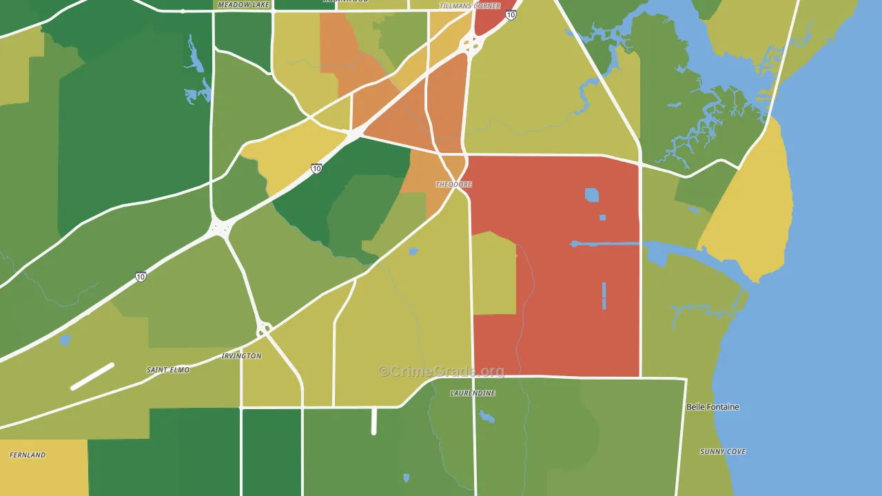 Theodore, AL Map of Vandalism Rates