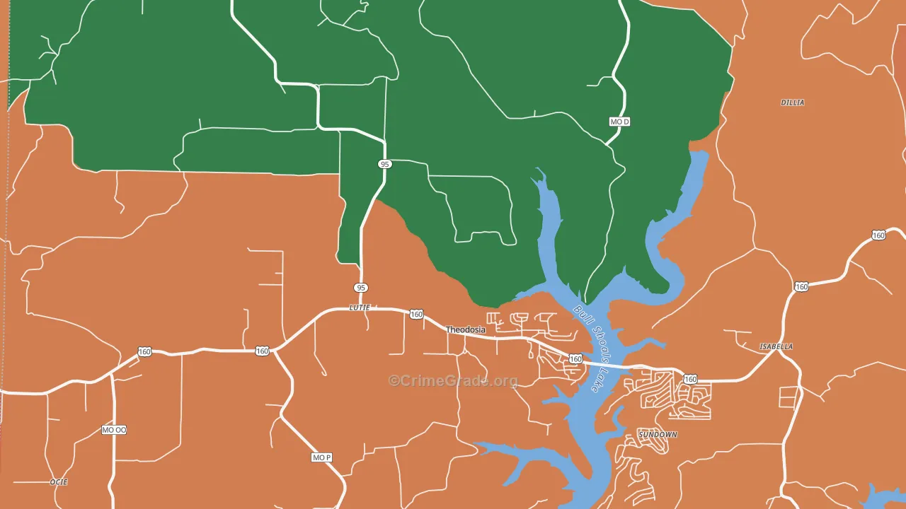 Theodosia, MO Map of Vandalism Rates