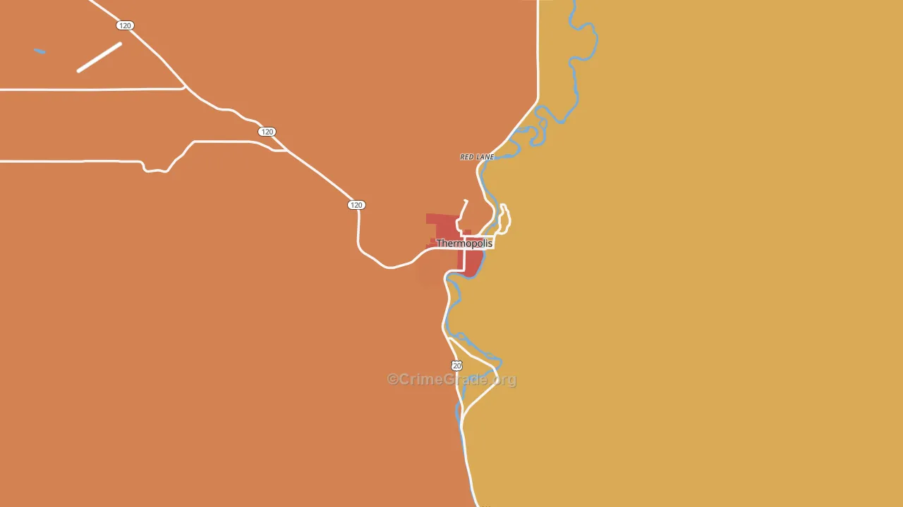 Thermopolis, WY Map of Vandalism Rates