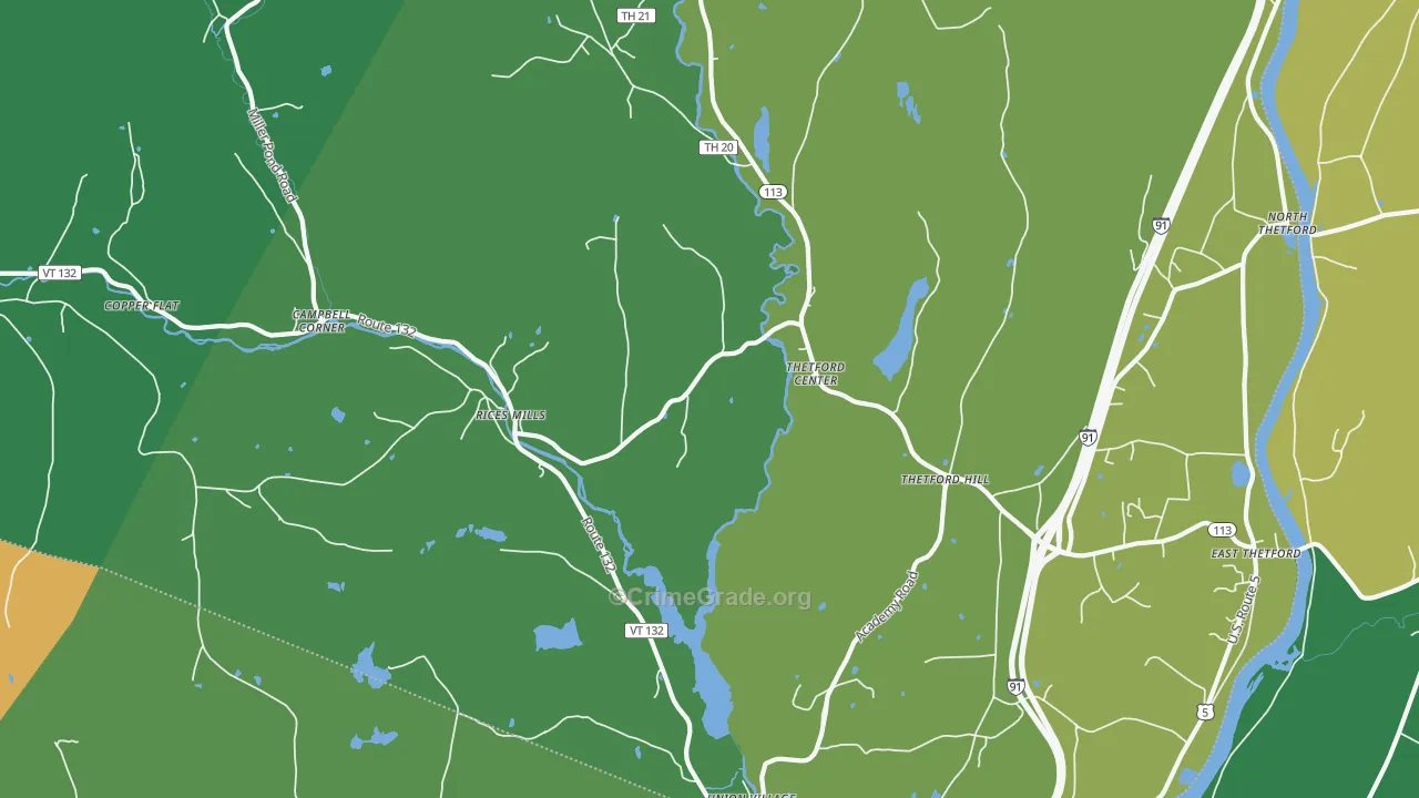 Thetford Center, VT Map of Vandalism Rates