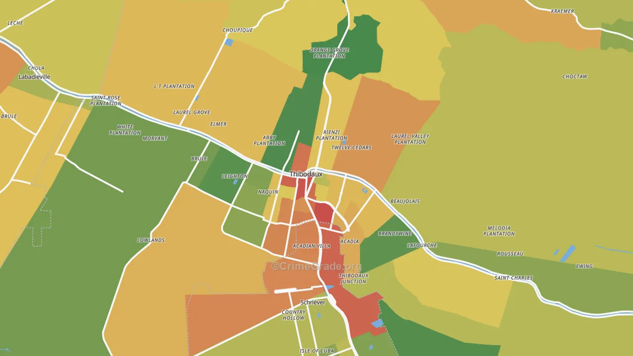 Thibodaux, LA Map of Vandalism Rates