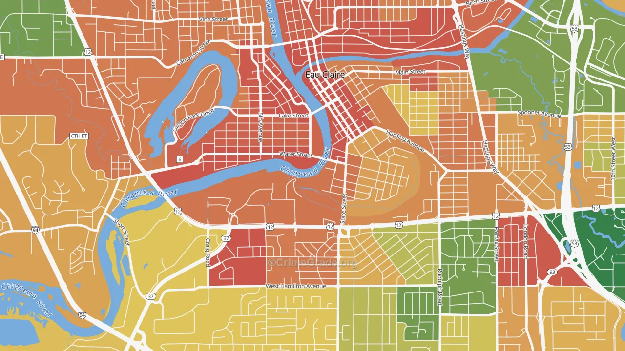 Third Ward, Eau Claire, WI Map of Vandalism Rates