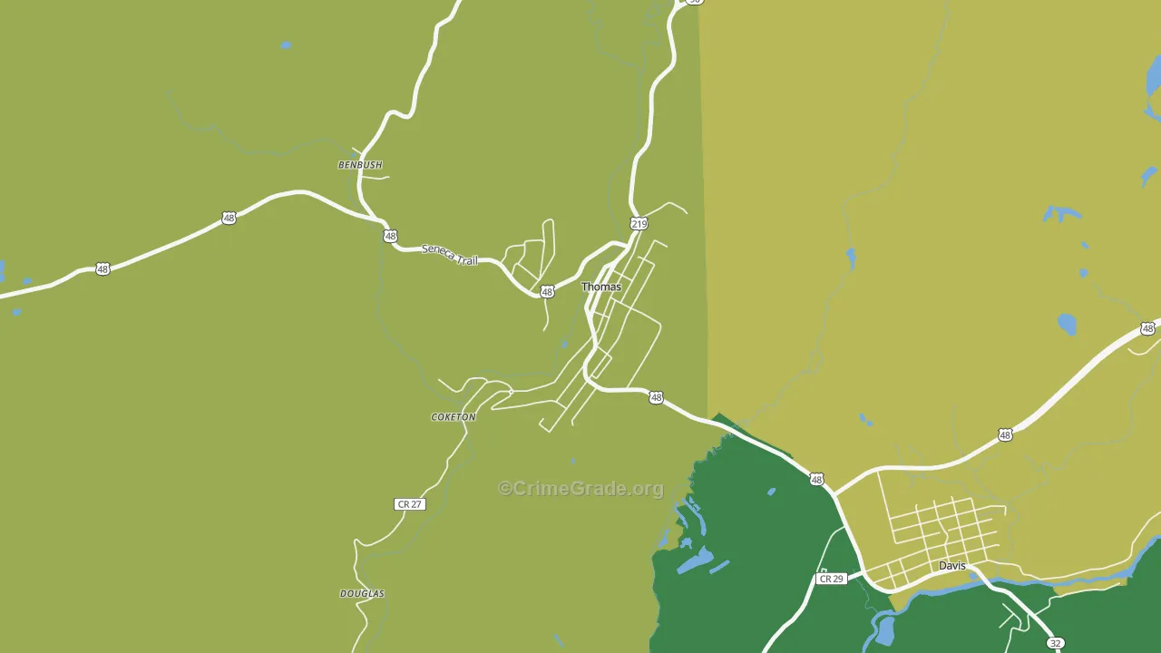 Thomas, WV Map of Vandalism Rates