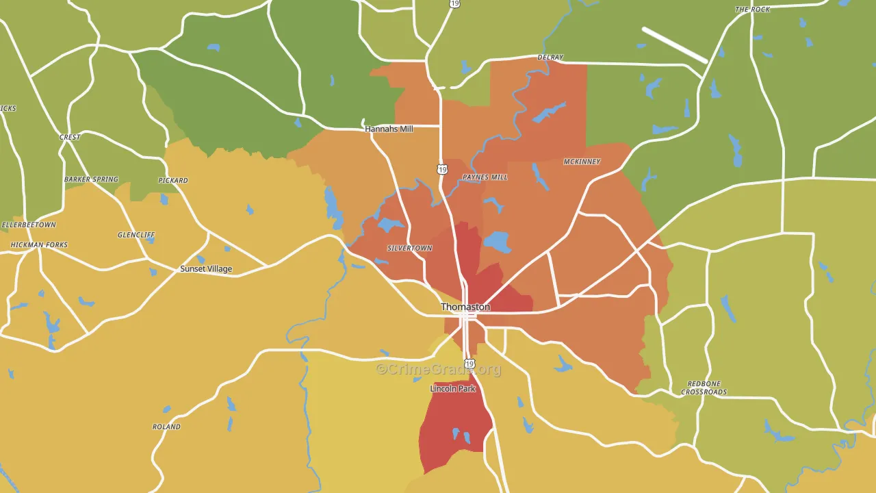 Thomaston, GA Map of Vandalism Rates