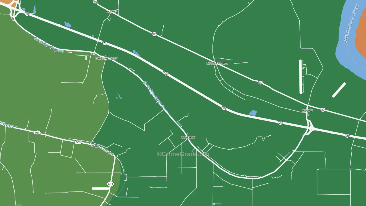 Thomastown, LA Map of Vandalism Rates