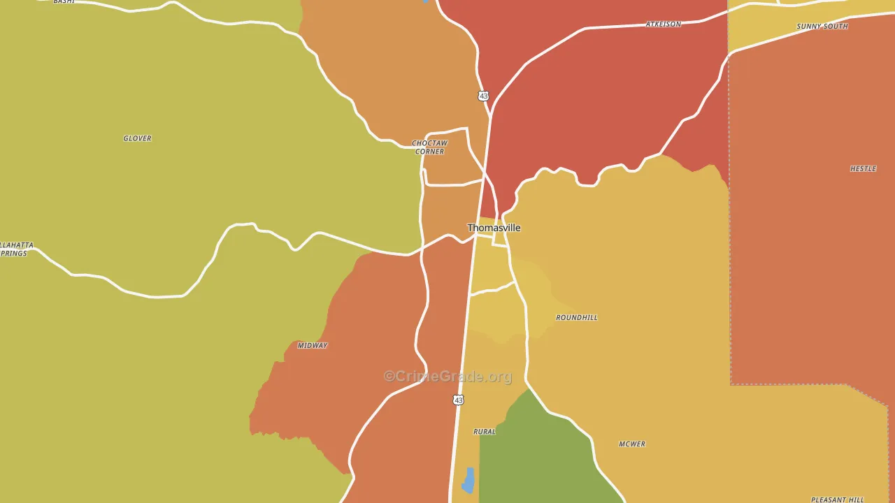 Thomasville, AL Map of Vandalism Rates