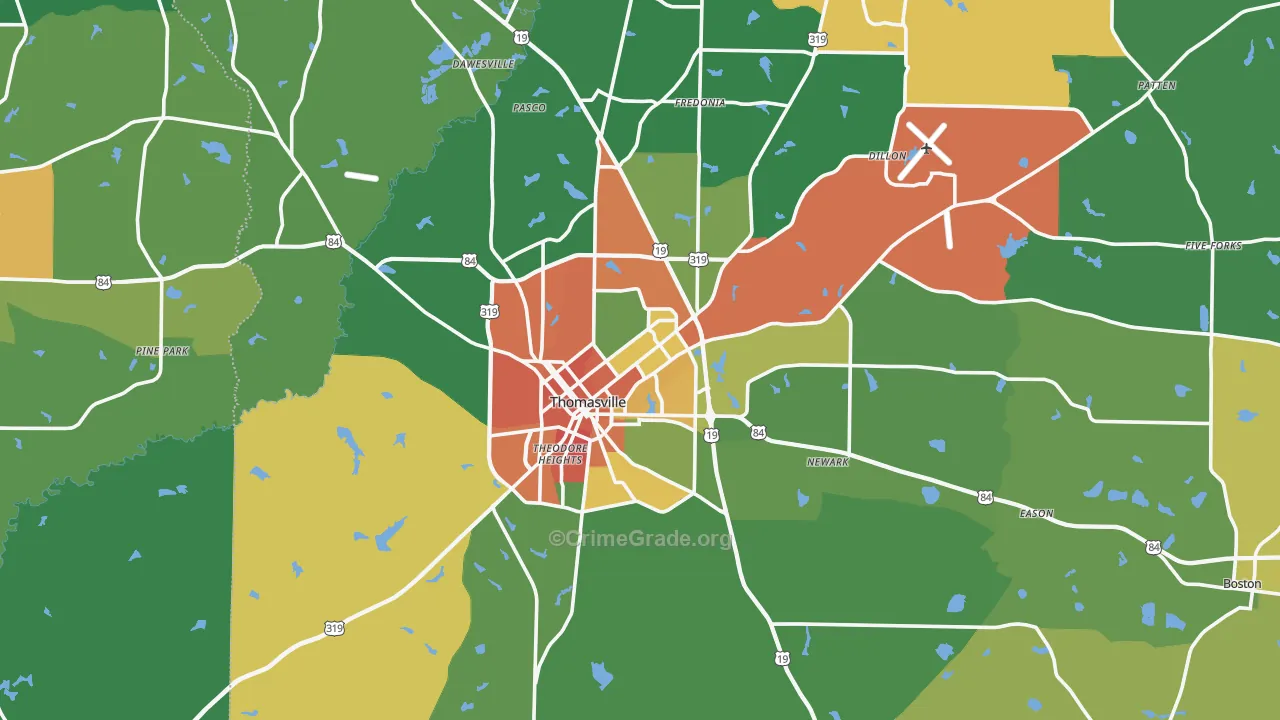 Thomasville, GA Map of Vandalism Rates