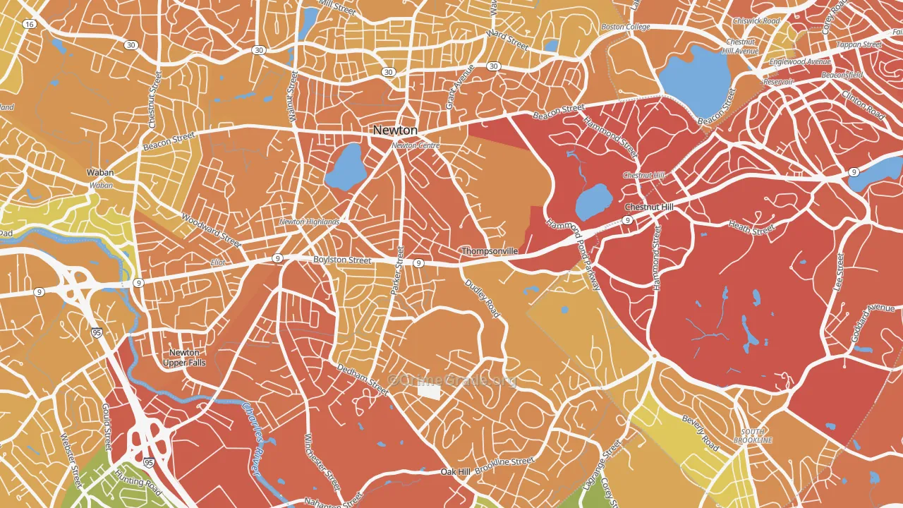 Thompsonville, Newton, MA Map of Vandalism Rates