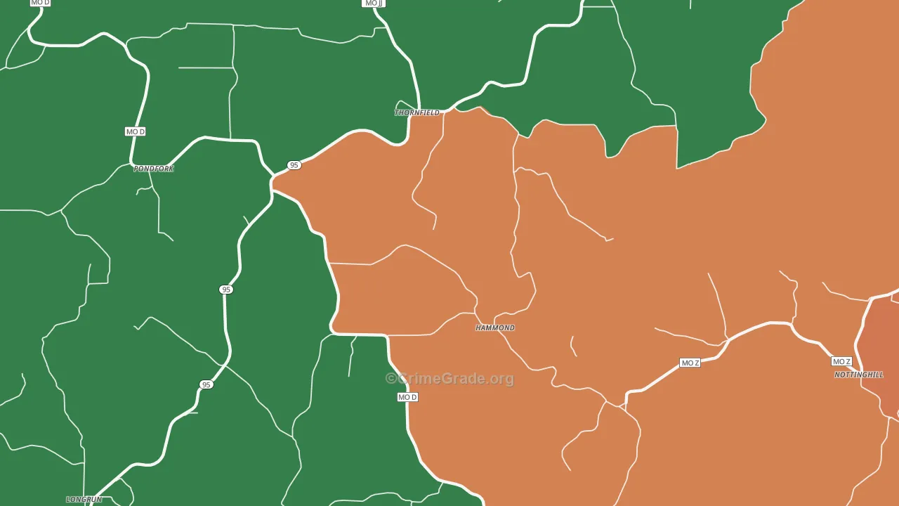 Thornfield, MO Map of Vandalism Rates