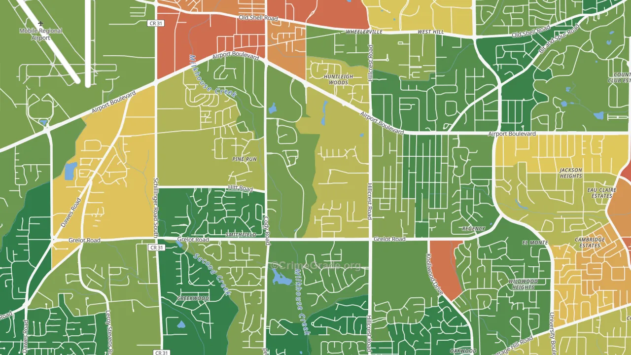 Thornhill, Mobile, AL Map of Vandalism Rates