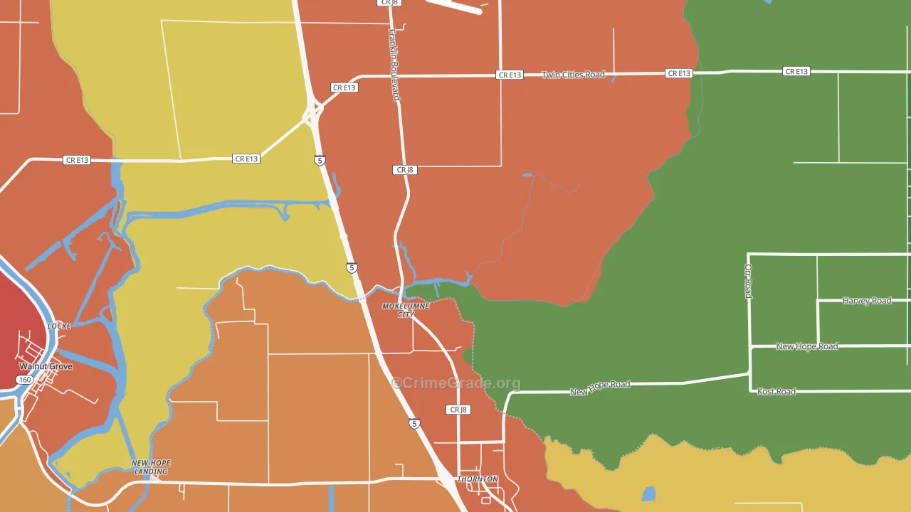 Thornton, CA Map of Vandalism Rates