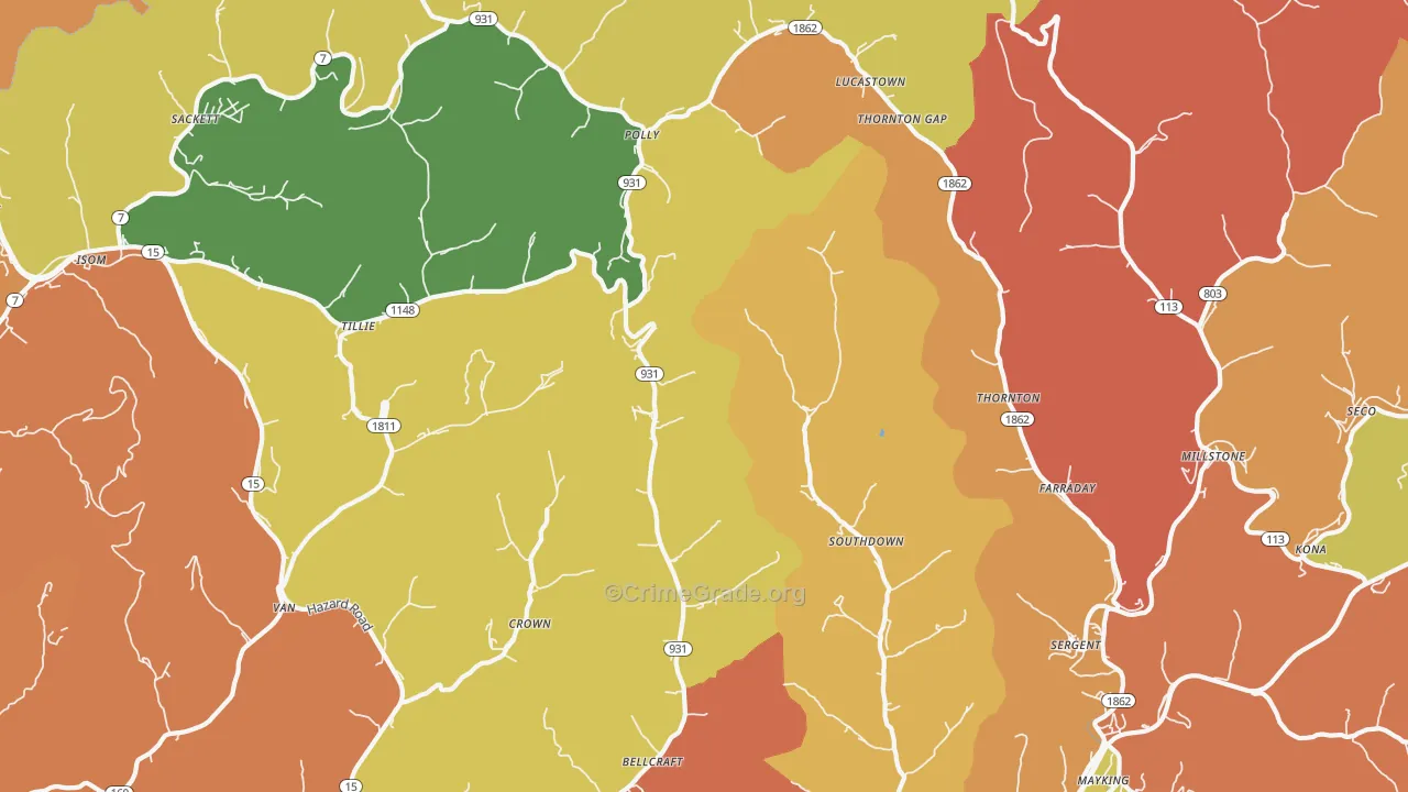 Thornton, KY Map of Vandalism Rates