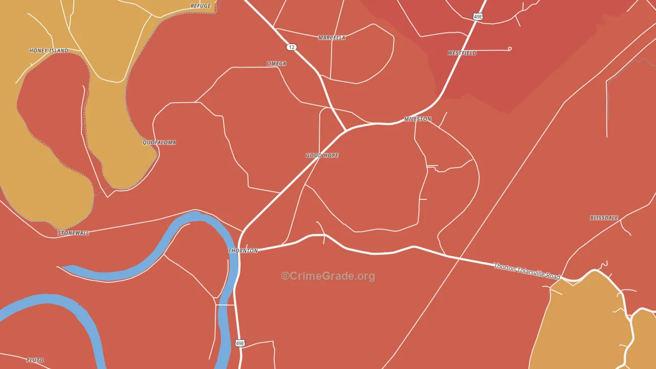 Thornton, MS Map of Vandalism Rates
