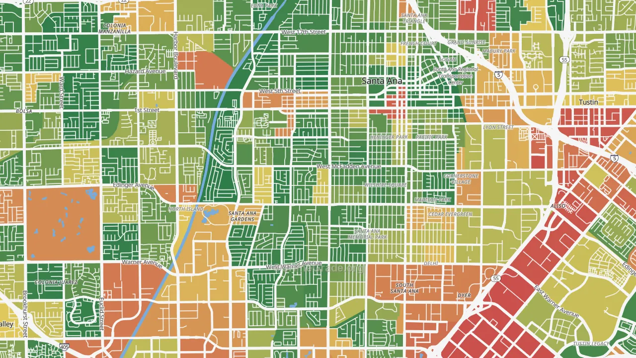Thornton Park, Santa Ana, CA Map of Vandalism Rates