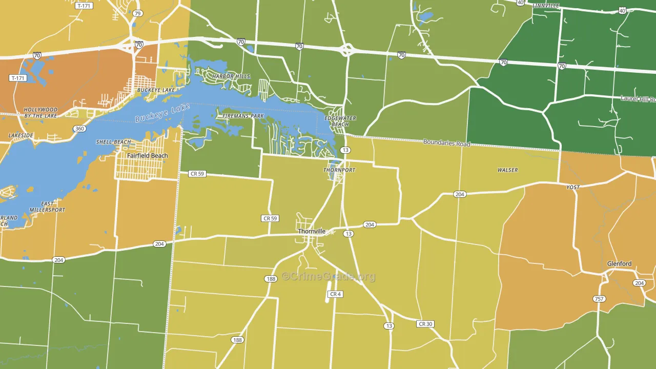 Thornville, OH Map of Vandalism Rates