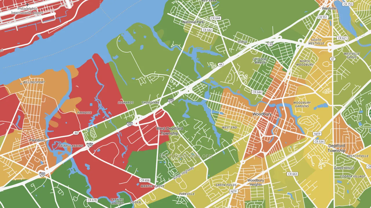 Thorofare, NJ Map of Vandalism Rates