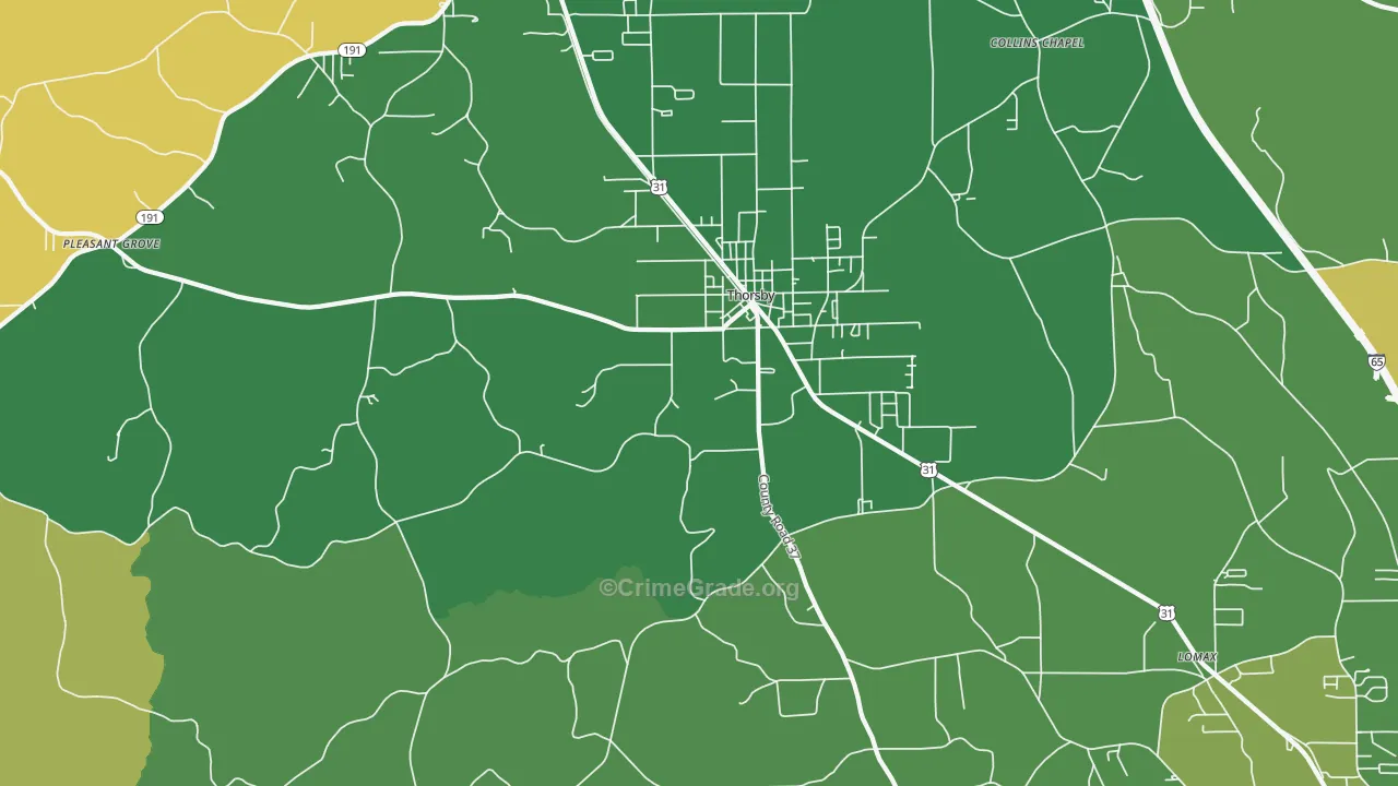 Thorsby, AL Map of Vandalism Rates