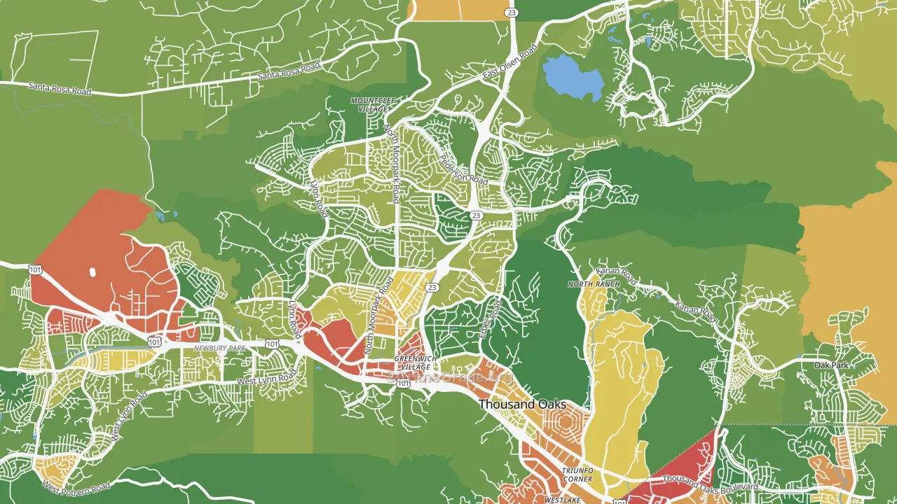 Thousand Oaks, CA Map of Vandalism Rates