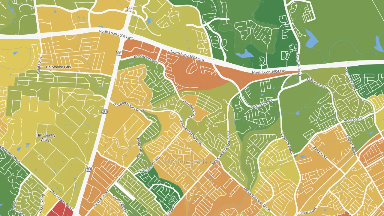 Thousand Oaks, San Antonio, TX Map of Vandalism Rates