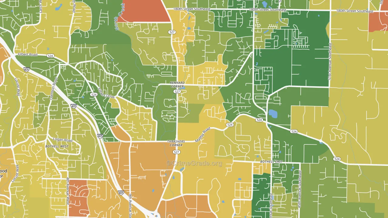 Thrasher's Corner-Red Hawk, Bothell, WA Map of Vandalism Rates