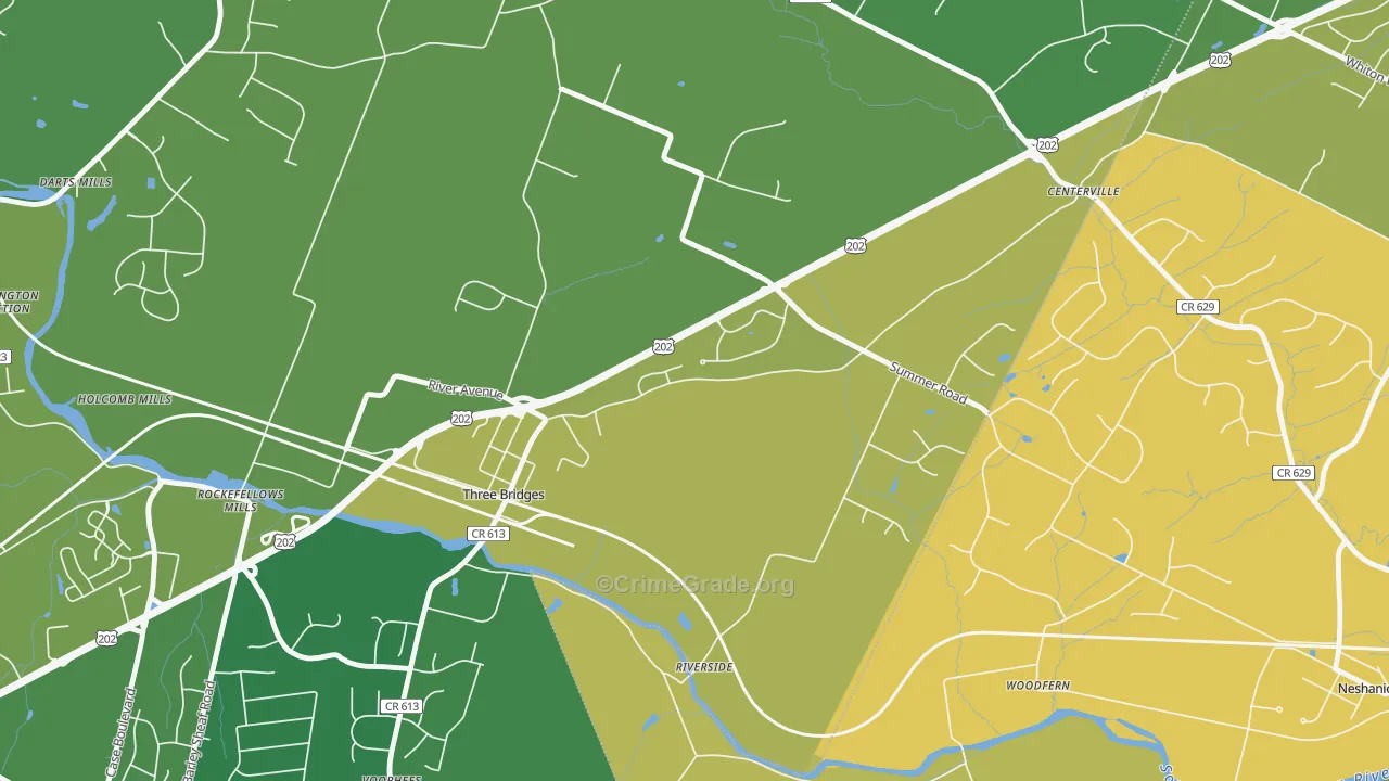 Three Bridges, NJ Map of Vandalism Rates