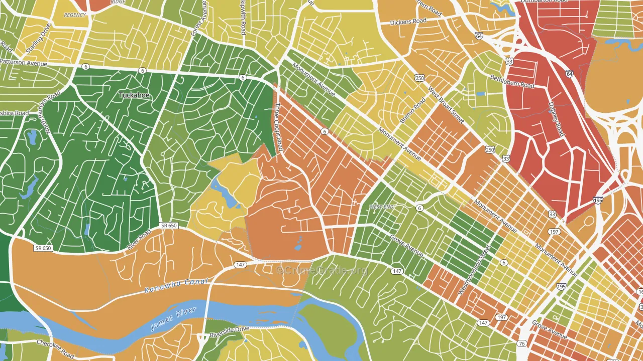 Three Chopt, Richmond, VA Map of Vandalism Rates