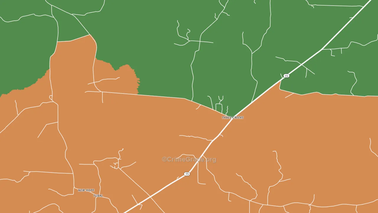 Three Creeks, AR Map of Vandalism Rates
