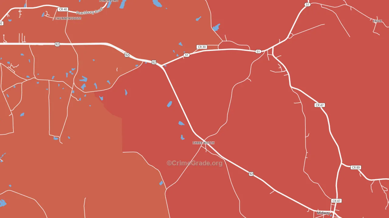 Three Notch, AL Map of Vandalism Rates