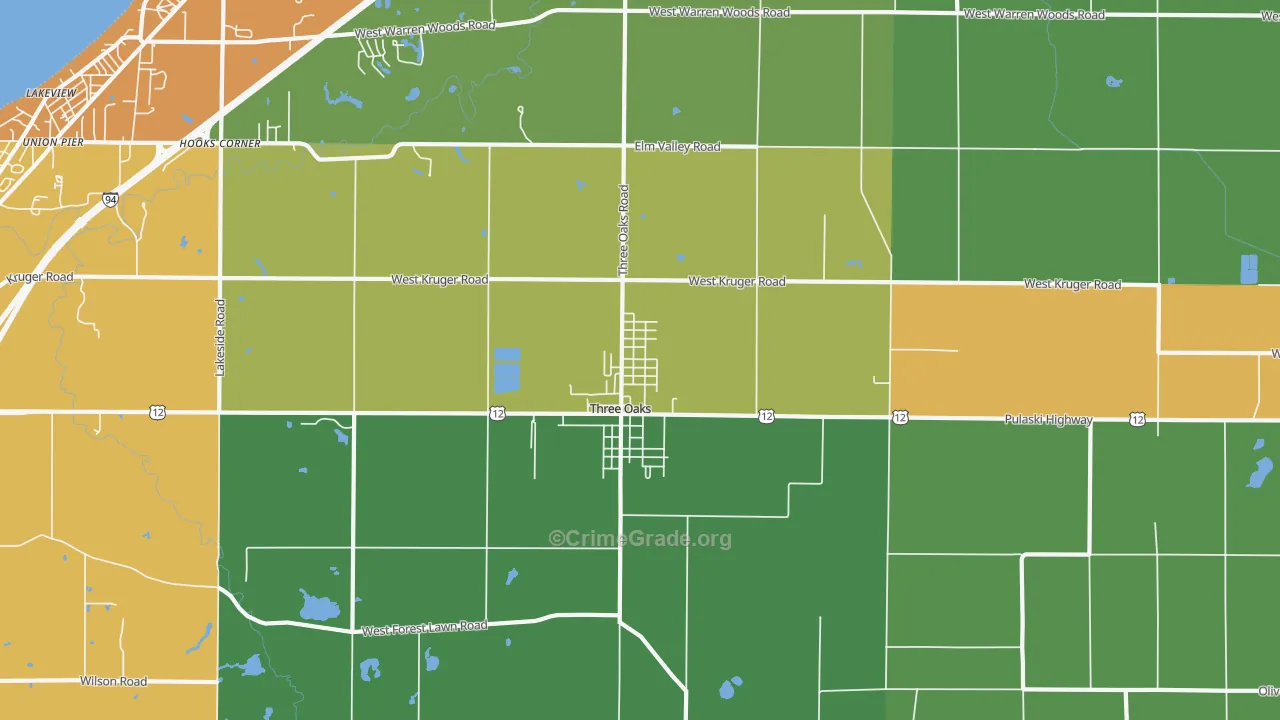Three Oaks, MI Map of Vandalism Rates