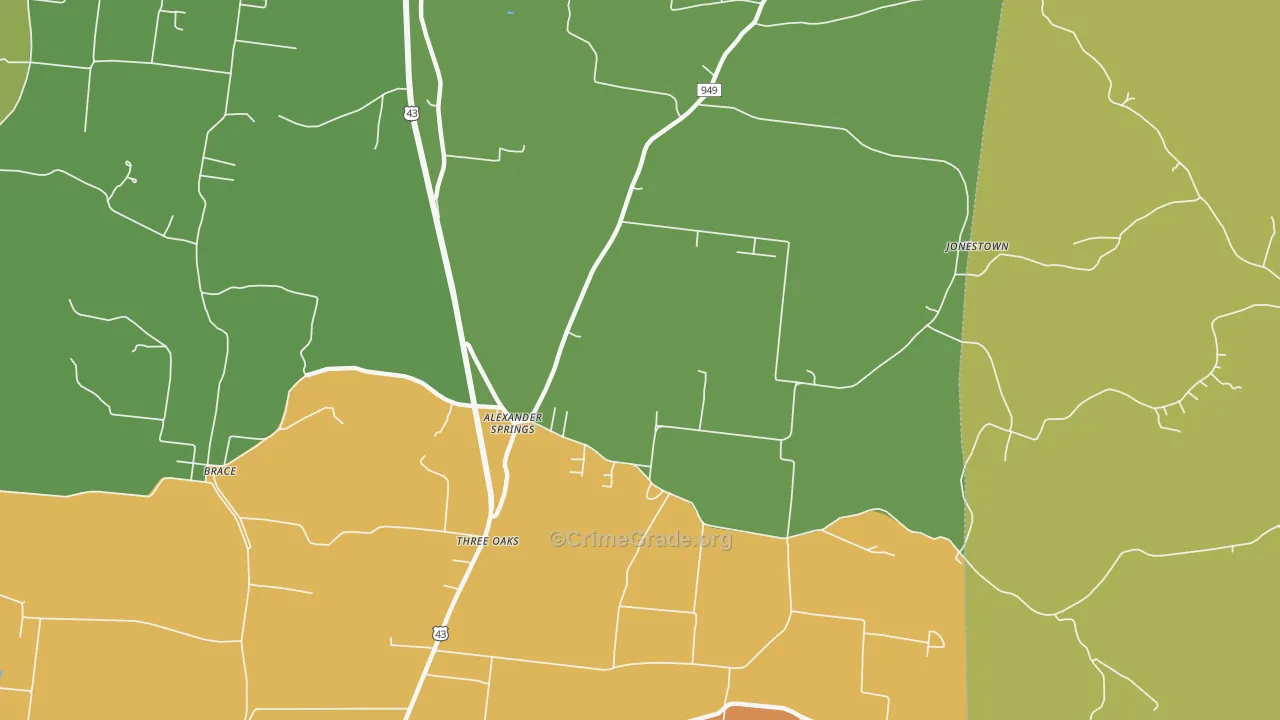 Three Oaks, TN Map of Vandalism Rates
