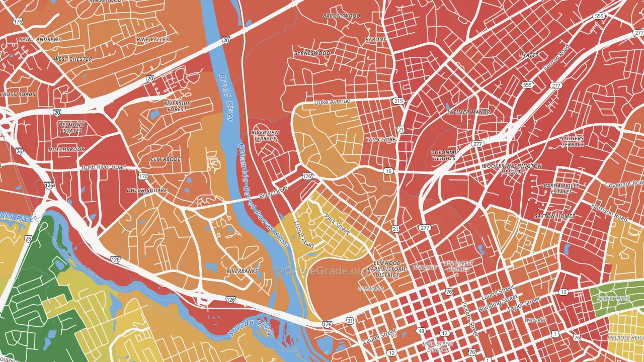 Three Points, Columbia, SC Map of Vandalism Rates