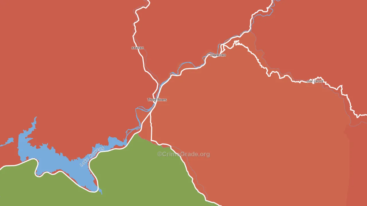 Three Rivers, CA Map of Vandalism Rates